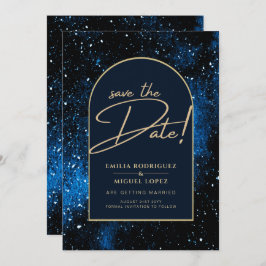Starry Night Navy Blue Gold Wedding SAVE DATE Einladung