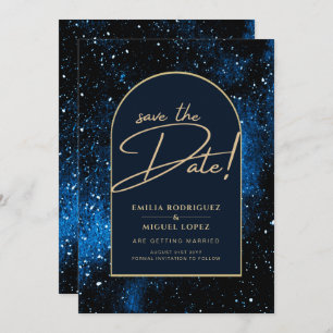 Starry Night Navy Blue Gold Wedding SAVE DATE Einladung