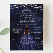 Starry Night Navy Blue Gown Silver Quinceañera