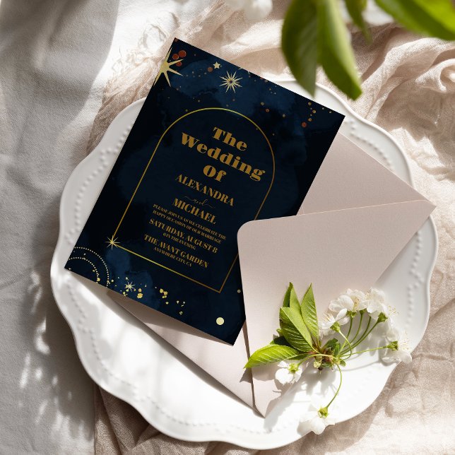 Starry Night Navy Blue Silver Glitzer Hochzeit Einladung (Von Creator hochgeladen)