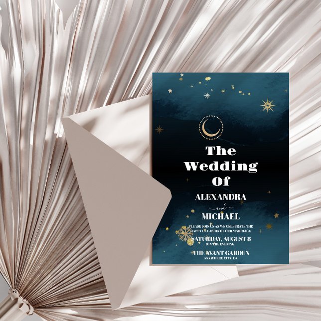 Starry Night Navy Blue Silver Glitzer Hochzeit Einladung (Von Creator hochgeladen)