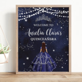 Starry Night Navy Blue Silver Quinceañera Geburtst Poster
