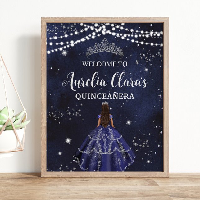 Starry Night Navy Blue Silver Quinceañera Sweet 16 Poster (Von Creator hochgeladen)