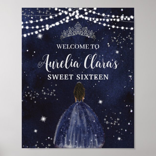 Starry Night Navy Blue Silver Sweet 16 Brown Girl Poster (Vorne)