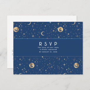 Starry Night Navy Blue und Gold Wedding RSVP Postkarte