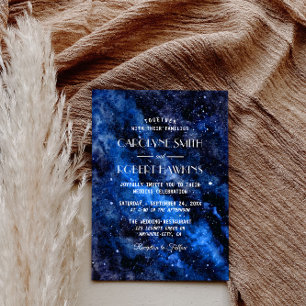 Starry Night Navy Blue Watercolor Wedding Invitati Einladung