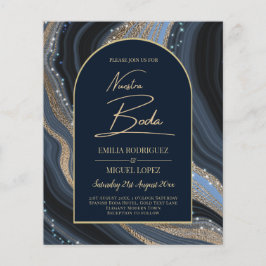 Starry Night Navy Gold Agate NUESTRA BODA Einladun Flyer