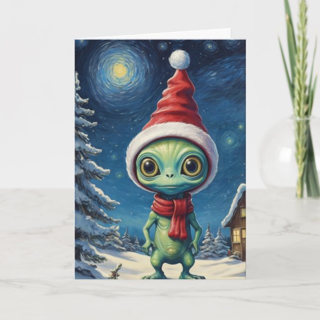 Starry Night Niedlich Alien Space Weihnachten Karte (Vorderseite)