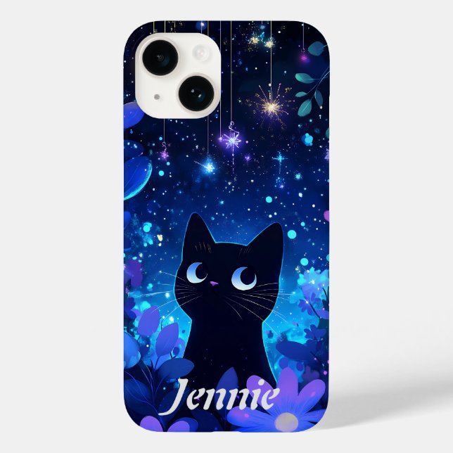 Starry Night Niedlich Anime Black Cat Case-Mate iPhone Hülle (Rückseite)