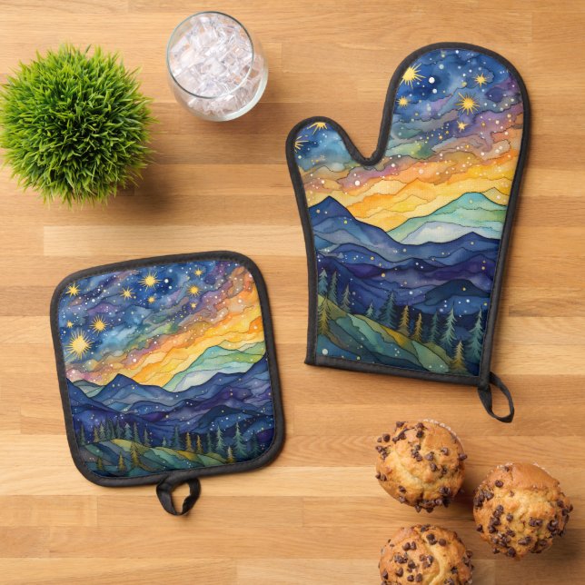 Starry Night Ofenhandschuh & Topflappen-Set (Oben Unten)