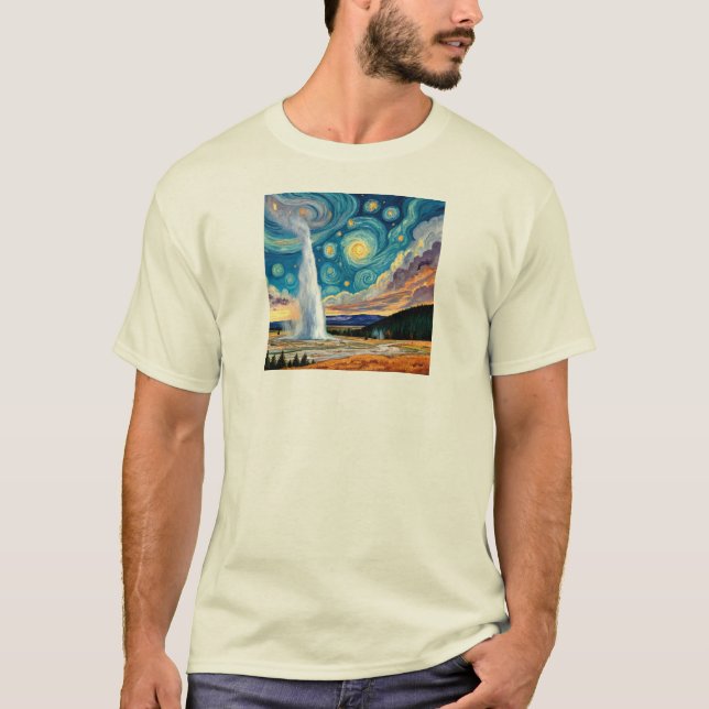 Starry Night Old Faithful Yellowstone Park T-Shirt (Vorderseite)