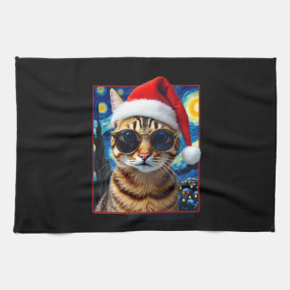 Starry Night Orange Tabby Cat Christmas Geschirrtuch