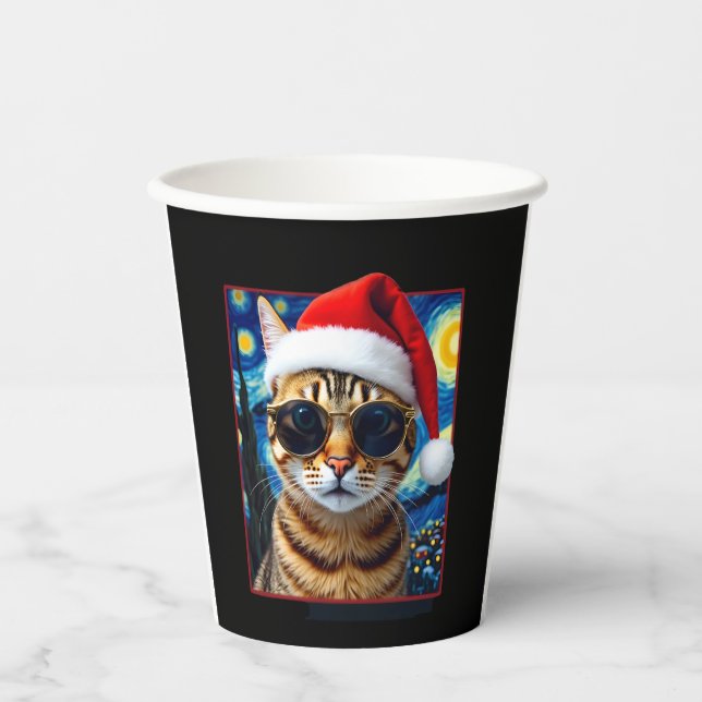 Starry Night Orange Tabby Cat Christmas Pappbecher (Vorderseite)