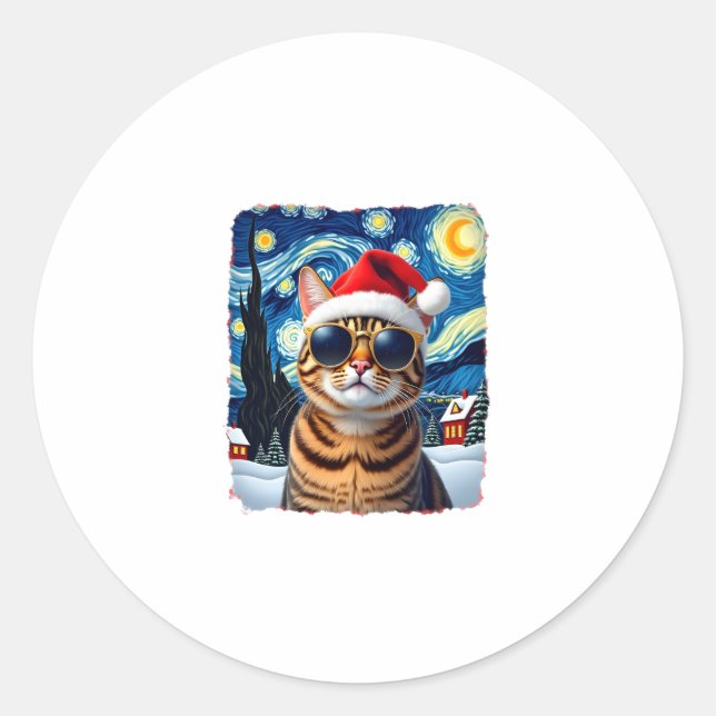 Starry Night Orange Tabby Cat Christmas Runder Aufkleber (Vorderseite)