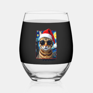 Starry Night Orange Tabby Cat Christmas Weinglas Ohne Stiel