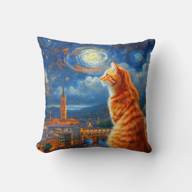 Starry Night Over Florence | Ginger Cat Art Kissen (Vorderseite)