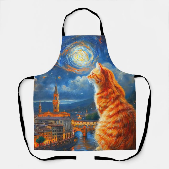 Starry Night Over Florence | Ginger Cat Art Schürze (Vorderseite)
