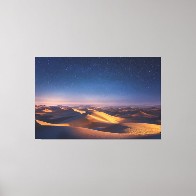 Starry Night Over Golden Desert Dunes Landscape Leinwanddruck (Vorderseite)