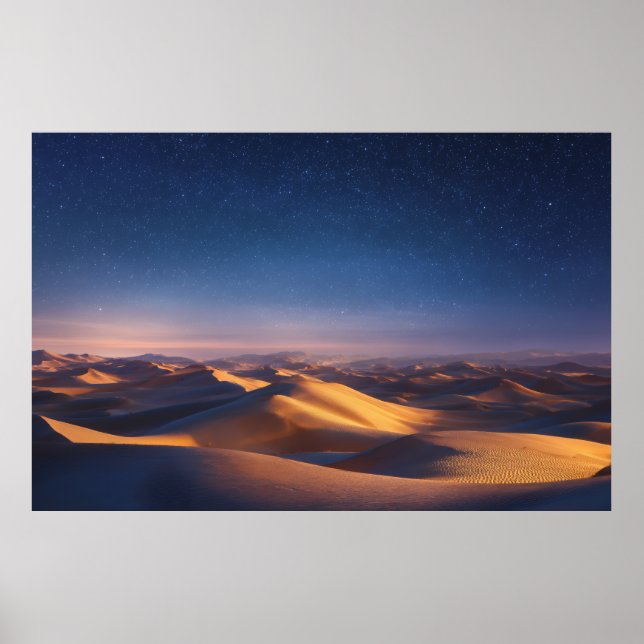 Starry Night Over Golden Desert Dunes Landscape Poster (Vorne)