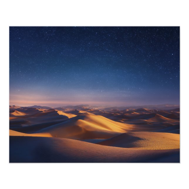 Starry Night Over Golden Desert Dunes Landscape Poster (Vorderseite)