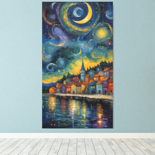 Starry Night Over the Harbor Village Leinwanddruck (Insitu (Holzboden))