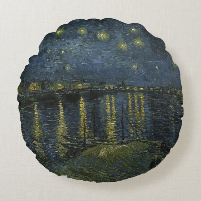 Starry Night Over the Rhône, Ölgemälde Van Gogh Rundes Kissen (Vorderseite)