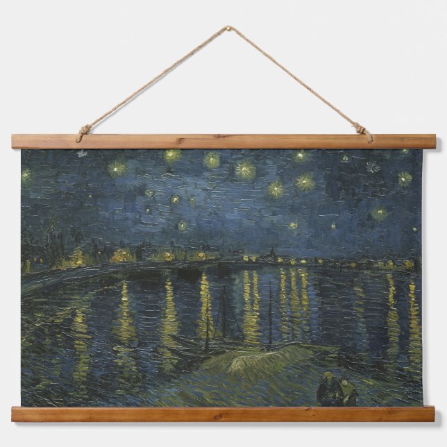 Starry Night Over the Rhône, Ölgemälde Van Gogh Wandteppich Mit Holzrahmen (Vorne)