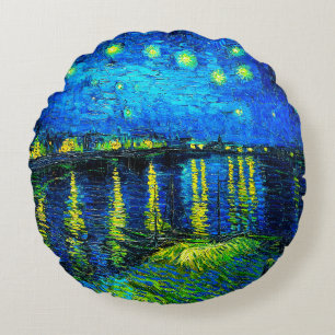 Starry Night Over the Rhone von Vincent Van Gogh Rundes Kissen