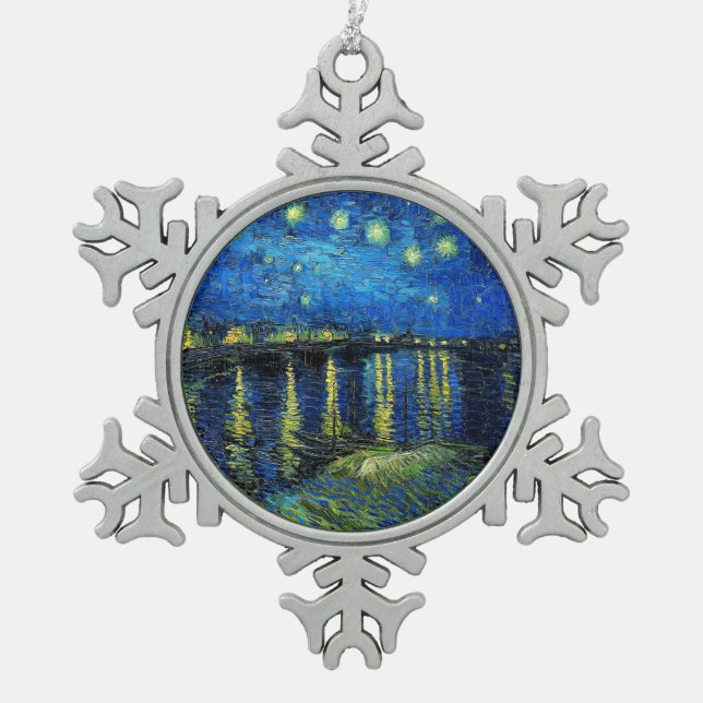 Starry Night Over the Rhone von Vincent Van Gogh Schneeflocken Zinn-Ornament (Vorderseite)