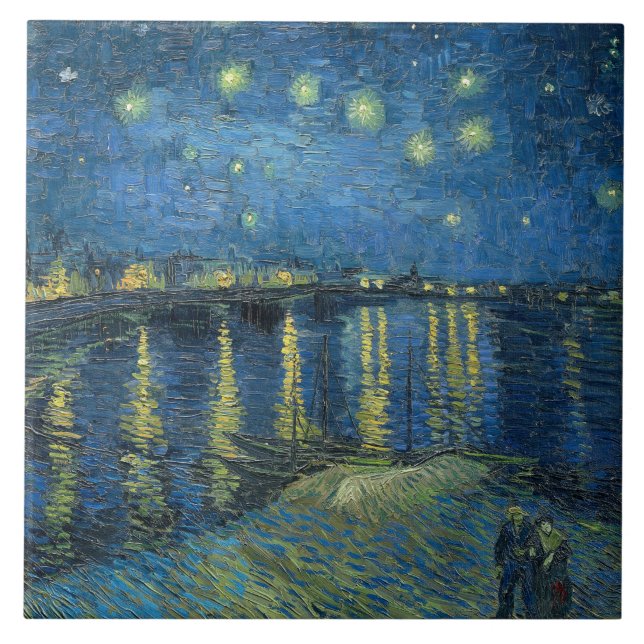Starry Night Over the River Rhone (von van Gogh) Fliese (Vorderseite)