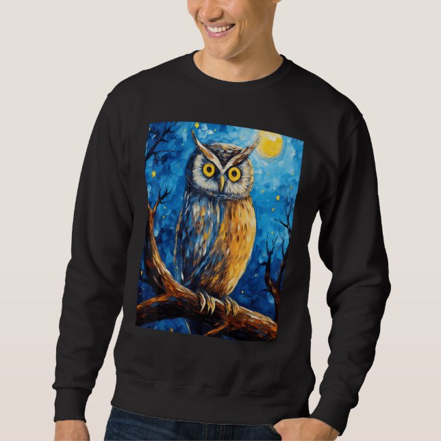 Starry Night Owl van Gogh Gemälde Sweatshirt (Vorderseite)