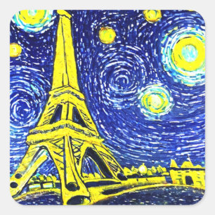 Starry Night Paris Frankreich Quadratischer Aufkleber