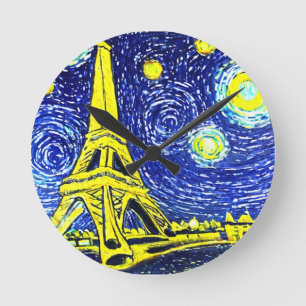 Starry Night Paris Frankreich Runde Wanduhr