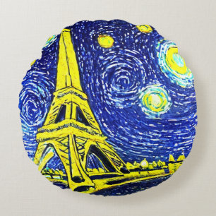 Starry Night Paris Frankreich Rundes Kissen