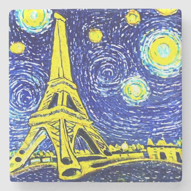 Starry Night Paris Frankreich Steinuntersetzer (Vorderseite)