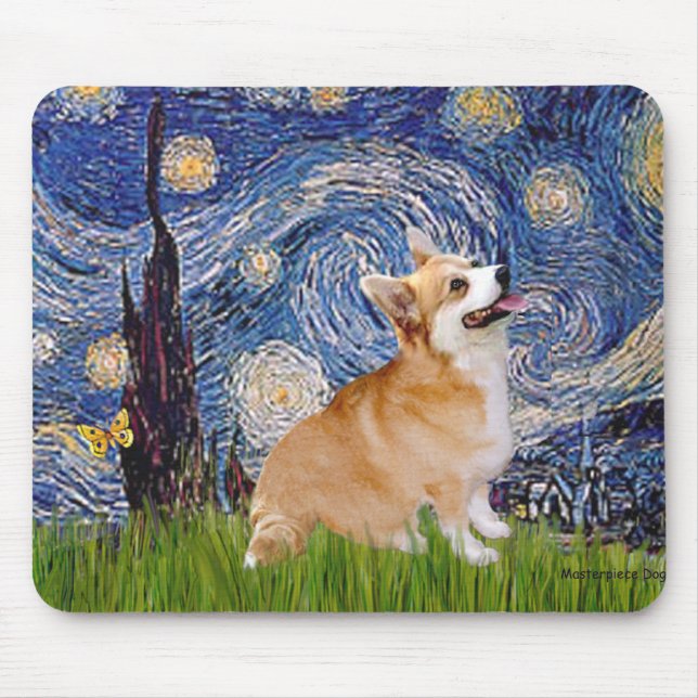 Starry Night - Pembroke Welsh Corgi 7b Mousepad (Vorne)