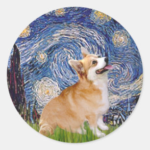 Starry Night - Pembroke Welsh Corgi 7b Runder Aufkleber
