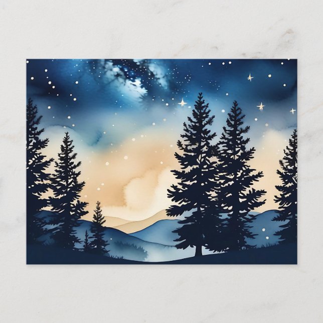 Starry Night Pine A Dreamy Watercolor Postkarte (Vorderseite)