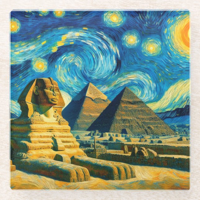 Starry Night Pyramids Sphinx Ägypten Glasuntersetzer (Vorderseite)