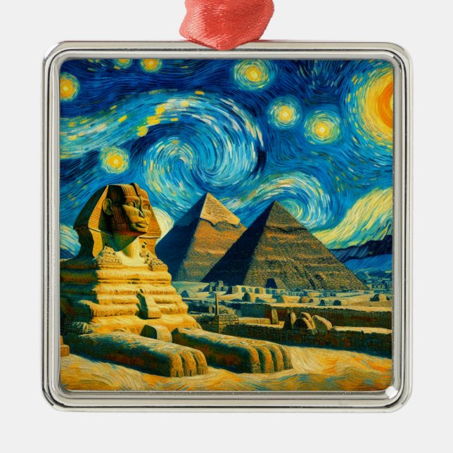 Starry Night Pyramids Sphinx Ägypten Ornament Aus Metall (Vorne)