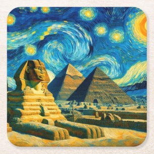 Starry Night Pyramids Sphinx Ägypten Rechteckiger Pappuntersetzer