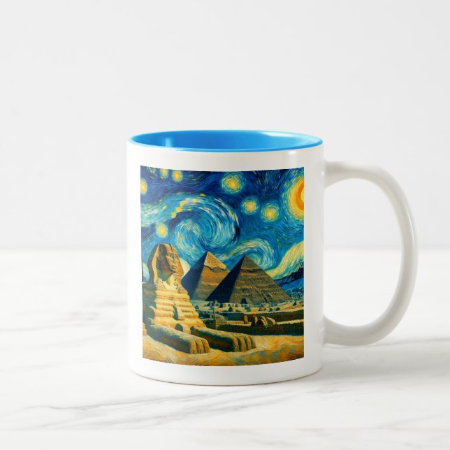 Starry Night Pyramids Sphinx Ägypten Zweifarbige Tasse (Rechts)