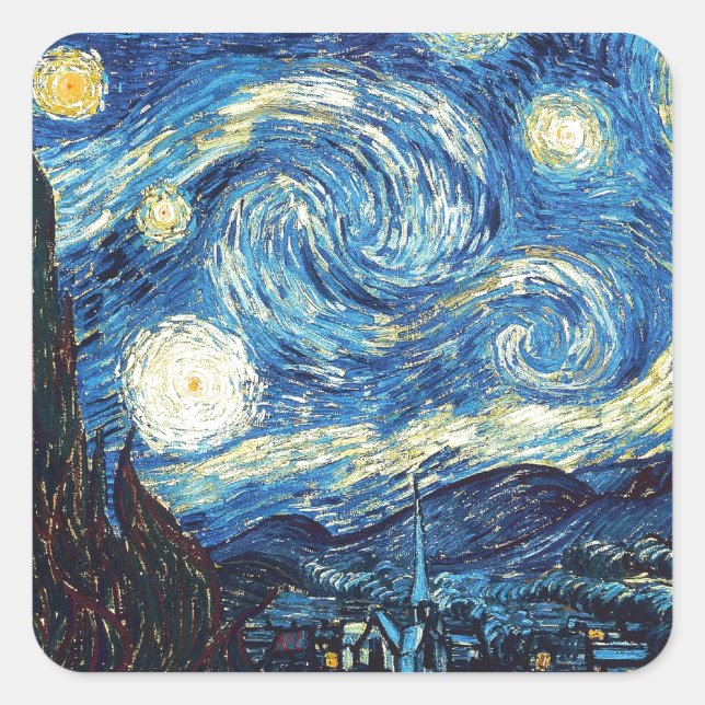 Starry Night Quadratischer Aufkleber (Vorderseite)