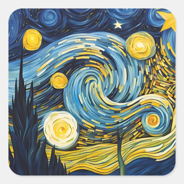 Starry Night Quadratischer Aufkleber (Vorderseite)