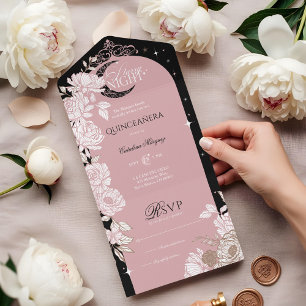 Starry Night Quinceanera Floral Celestial Moon All In One Einladung