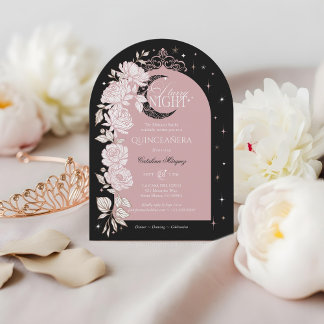 Starry Night Quinceanera Floral Celestial Moon Einladung