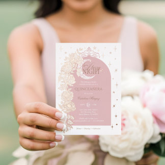 Starry Night Quinceanera Floral Celestial Moon Folieneinladung