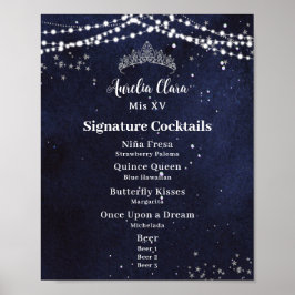 Starry Night Quinceanera Sweet 16 Bar Drink Menu Poster