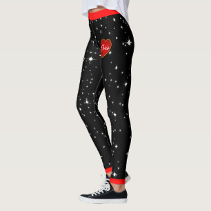 Starry Night Red Hearts Black Leggings (custom)