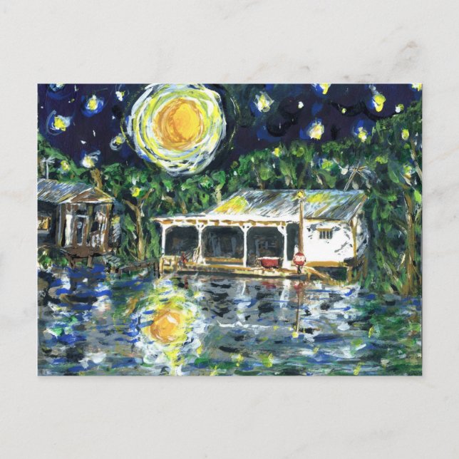 Starry Night River Camp Postkarte (Vorderseite)